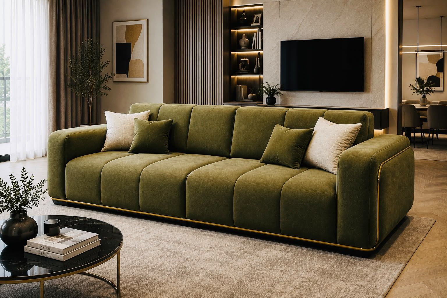 Canapea Vienna – Canapea verde cu profil auriu