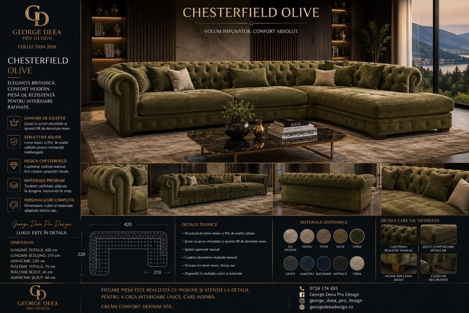 Colțar Chesterfield Olive – Colțar Chesterfield Olive
